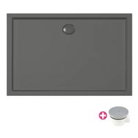 Douchebak Xenz Mariana | 110x90x4 cm | Incl.Afvoersifon-Chroom | Acryl | Rechthoekig | Antraciet mat - thumbnail