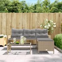 Tuinbank met tafel en kussens L-vormig poly rattan beige - thumbnail