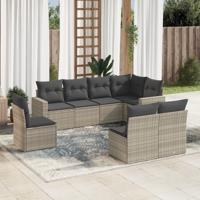 8-delige Loungeset met kussens poly rattan lichtgrijs - thumbnail