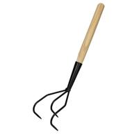 Centi Handhark Drietand met stevig houten handvat 57 cm - thumbnail