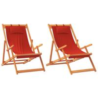 Strandstoelen 2 st inklapbaar stof rood - thumbnail