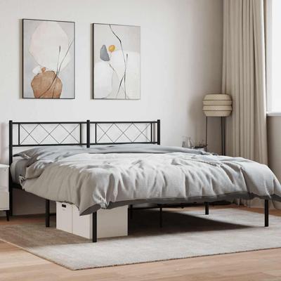 Bedframe met hoofdbord metaal zwart 160x200 cm