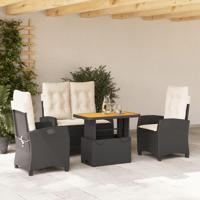 4-delige Tuinset met kussens poly rattan zwart - thumbnail