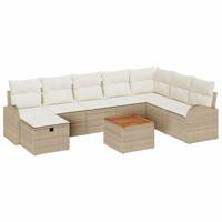 Tuinbankenset met kussen met opslag 9 pcs Beige Poly riet - thumbnail