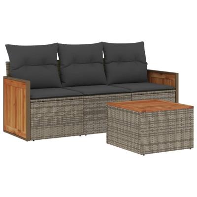 4-delige Loungeset met kussens poly rattan grijs - thumbnail