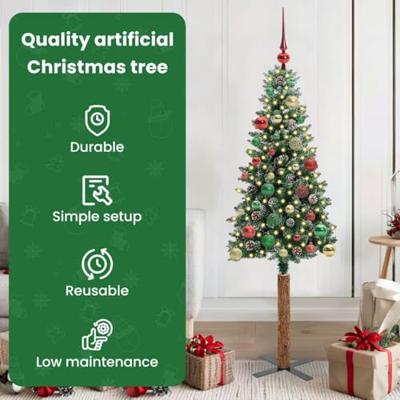 VidaXL Slanke kerstboom groen 150 cm pvc en massief dennenhout