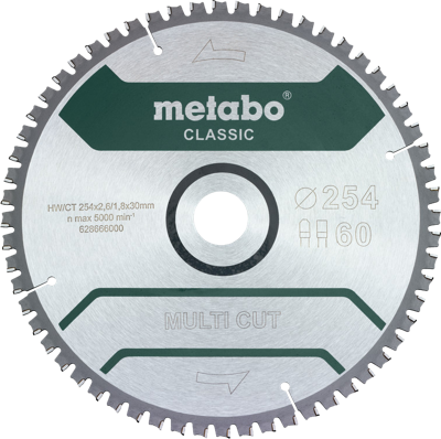 Metabo MULTI CUT CLASSIC 628285000 Cirkelzaagblad 254 x 30 x 1.8 mm Aantal tanden: 60 1 stuk(s)