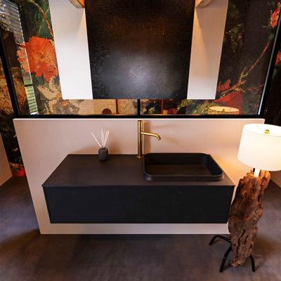 Badkamermeubelset Mondiaz Erin 120 cm met 1 Lade met RIDGE Wastafel Rechts Urban met 1 kraangat Greeploos Mat Urban