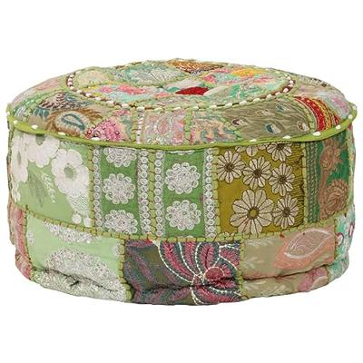 Poef patchwork rond handgemaakt 40x20 cm katoen groen