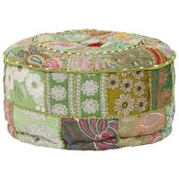 Poef patchwork rond handgemaakt 40x20 cm katoen groen - thumbnail