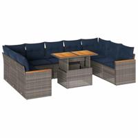 10-delige Loungeset met kussens poly rattan grijs - thumbnail