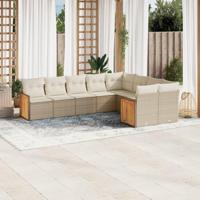 9-delige Loungeset met kussens poly rattan beige - thumbnail
