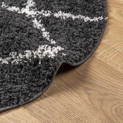 VidaXL Vloerkleed pamplona shaggy hoogpolig ø 160 cm zwart en crème - thumbnail