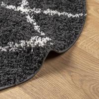 Vloerkleed shaggy hoogpolig modern Ø 160 cm zwart en crème - thumbnail