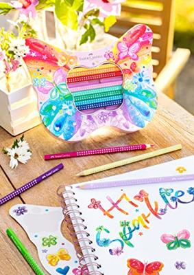 Faber Castell FC-201971 Kleurpotloden Sparkle in Vlinder Bewaarblik 12 Standaard Kleuren + 8 Pastel Kleuren + Stickers