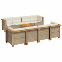 9-delige Loungeset met kussens poly rattan beige - thumbnail