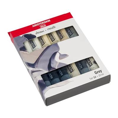 Bruynzeel Amsterdam standard series acrylverf grijze set 20ml, 12dlg.