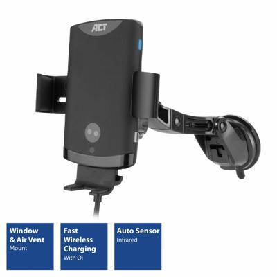 ACT Connectivity Automatische smartphone autohouder met draadloze snellaadfunctie ACT Connectivity Automatische smartphone autohouder met draadloze snellaadfunctie