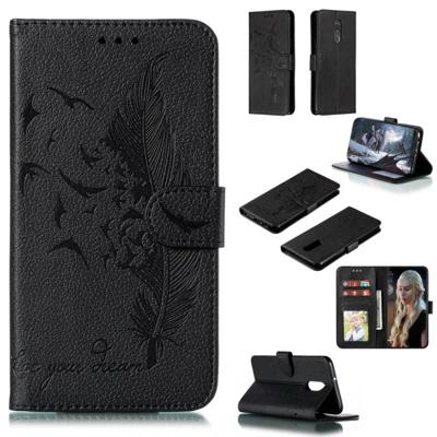 Feather patroon Litchi textuur horizontale Flip lederen draagtas met portemonnee & houder & kaartsleuven voor LG Stylo 5 (zwart)