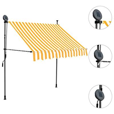 Luifel handmatig uitschuifbaar met LED 150 cm wit en oranje