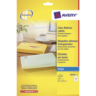 Etiket Avery J8560-25 63.5x38.1mm transparant 525 etiketten