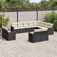 12-delige Loungeset met kussens poly rattan zwart - thumbnail