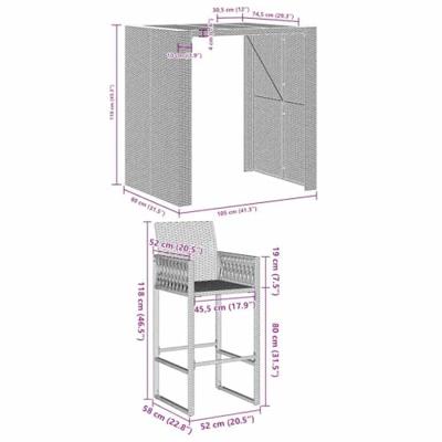 5-delige Tuinbarset zonder kussens poly rattan acacia grijs
