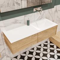 Mondiaz Lush Cloud badmeubel Washed oak 120 cm 2 lades solid surface enkele spoelbak rechts zonder kraangat - thumbnail