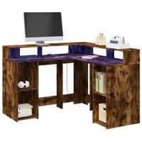 Bureau met LED-verlichting 130x130x91 cm hout gerookt eiken - thumbnail