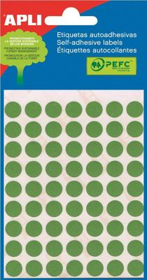 Apli ronde etiketten in etui diameter 10 mm, groen, 315 stuks, 63 per blad (2054)