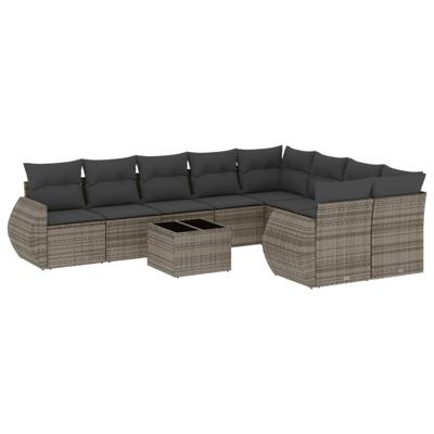9-delige Loungeset met kussens poly rattan grijs - thumbnail