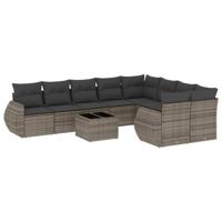 9-delige Loungeset met kussens poly rattan grijs - thumbnail