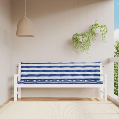 Tuinbankkussens 2 st gestreept 200x50x7 cm stof wit en blauw Tuinbankkussens 2 st gestreept 200x50x7 cm stof wit en blauw