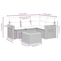 5-delige Loungeset met kussens poly rattan grijs - thumbnail