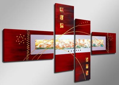 Schilderij - Abstract in het Rood, 160X70cm, 4luik