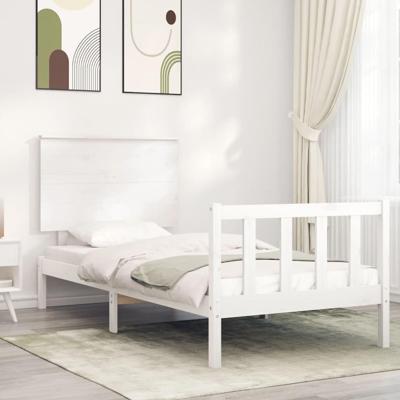 Bedframe met hoofdbord massief hout wit