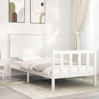 Bedframe met hoofdbord massief hout wit - thumbnail