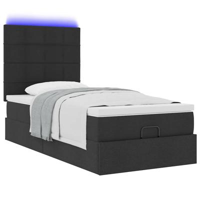 Ottoman bed met matras en LED's 100x200cm stof zwart - thumbnail