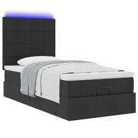 Ottoman bed met matras en LED's 90x200cm stof zwart - thumbnail