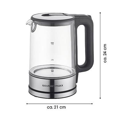 GourmetMaxx GOURMETmaxx Glas-Wasserkocher LED 1,7l 2200W Edelstahl/schwarz kabellos Waterkoker Kabelgebonden Aantal/Volume: 1.7 l Zwart/RVS, Glas GourmetMaxx GOURMETmaxx Glas-Wasserkocher LED 1,7l 2200W Edelstahl/schwarz kabellos Waterkoker Kabelgebonden Aantal/Volume: 1.7 l Zwart/RVS, Glas
