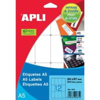 Apli witte etiketten Print & Write ft 34 x 67 mm (b x h), 180 stuks, 12 per blad (1875) - thumbnail