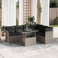 7-delige Loungeset met kussens poly rattan grijs - thumbnail