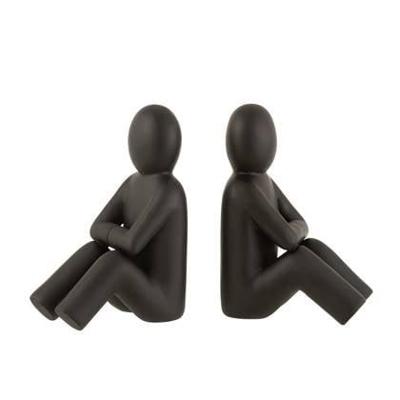 J-Line boekensteun P'tit Maurice - kunststof - zwart - 2 stuks