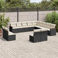 13-delige Loungeset met kussens poly rattan zwart - thumbnail