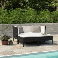 4-delige Loungeset met kussens poly rattan zwart - thumbnail