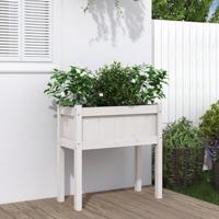 VidaXL Plantenbak met poten 70x31x70 cm massief grenenhout wit - thumbnail