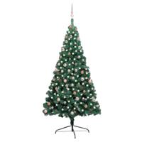 VidaXL Kunstkerstboom met verlichting en kerstballen half 210 cm groen - thumbnail
