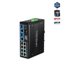TRENDnet TI-BG104 Industriële Gigabit PoE++ DIN-railschakelaar, onbeheerd met 10 poorten, 4 Gigabit PoE++-poorten, 4 Gigabit PoE-poorten, 2 Gigabit SFP- of RJ-45-poorten, 360 W vermogensbudget - thumbnail