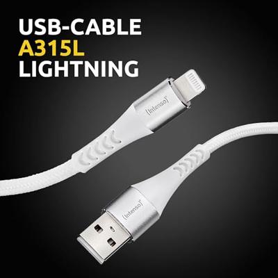 Intenso USB-kabel USB 2.0 USB-A stekker, Apple Lightning stekker 1.50 m Wit Stoffen mantel 7902102 - thumbnail