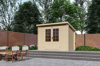 Interflex 3020L Blokhut 300x200 cm 28 mm vuren groen geïmpregneerd- Lessenaarsdak- Geïmpregneerd vurenhout- Interflex